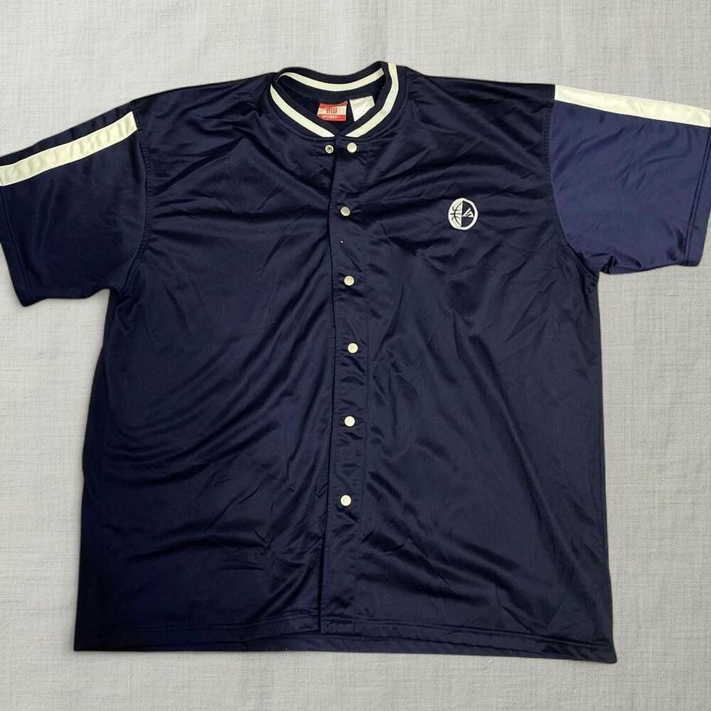 90’s Vintage Athletic-works Men's Navy Button Down Jersey